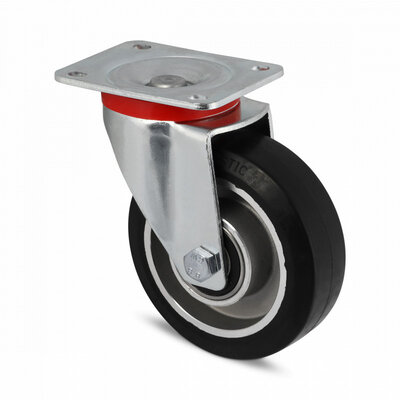 Rubber zwenkwiel 125 mm - kogellager - 250 kg