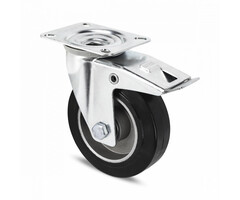 Elastisch rubber zwenkwiel met rem 100 mm - 150 kg
