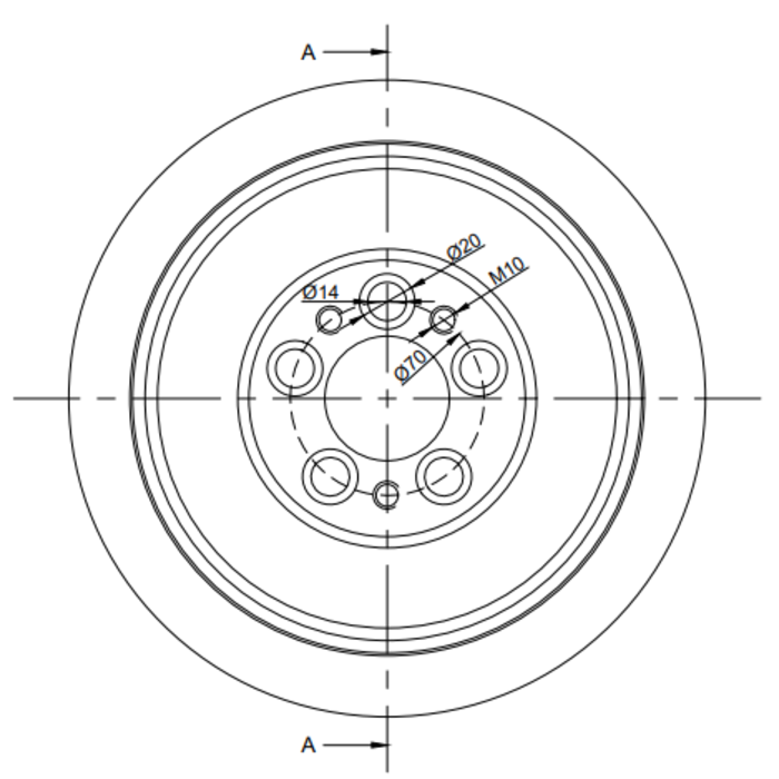 Polyurethaan aandrijfwiel 230x70 mm - Boring 45 mm flensaansluiting - 1350 kg