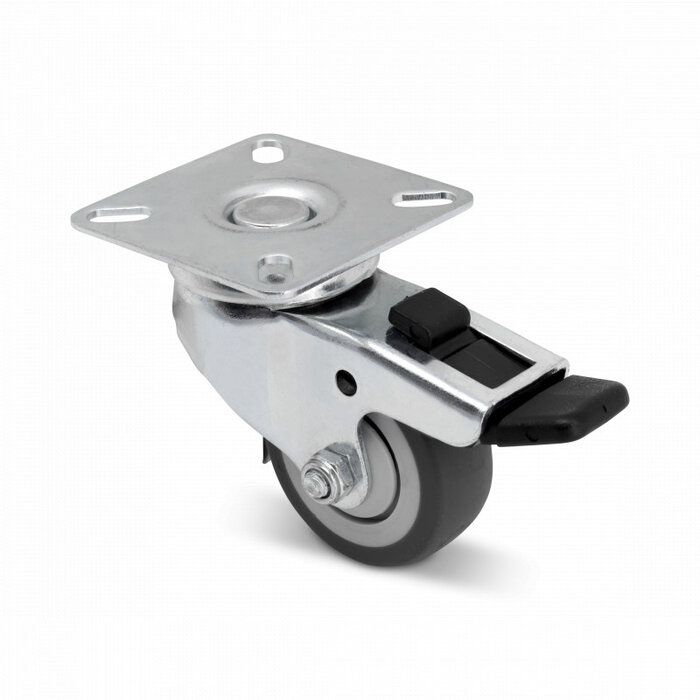 Rubber zwenkwiel met rem 50 mm - kogellager - 40 kg