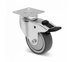 TPR rubber zwenkwiel met rem 75 mm - 60 kg