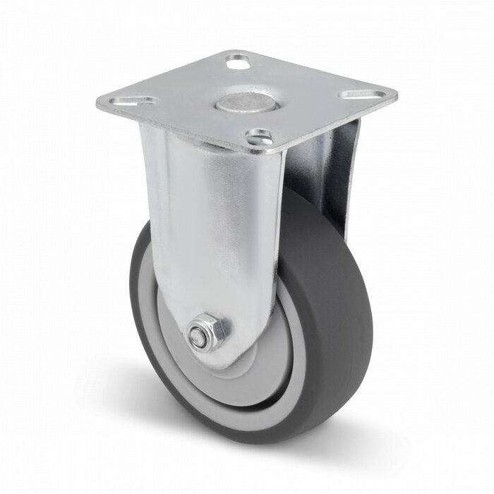 Rubber bokwiel 75 mm - plaat - 60 kg