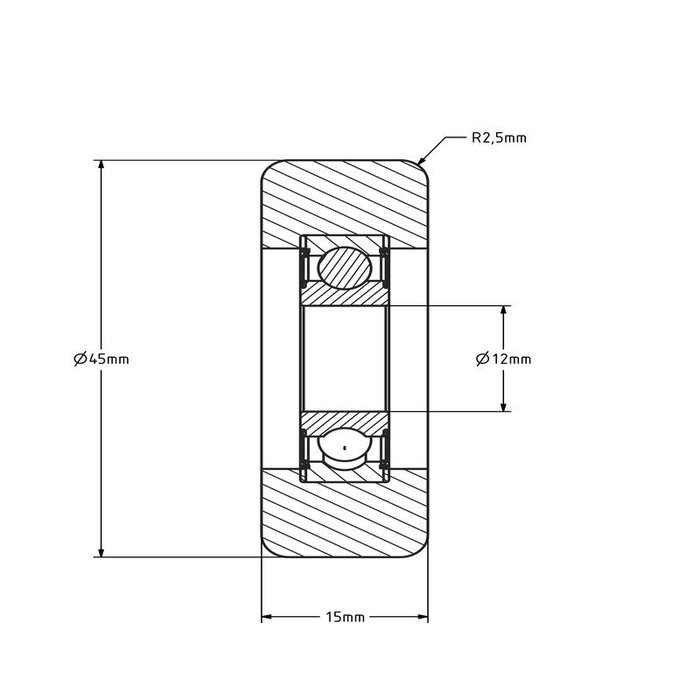 Geleiderol 45x15 mm - polyurethaan - 80 kg