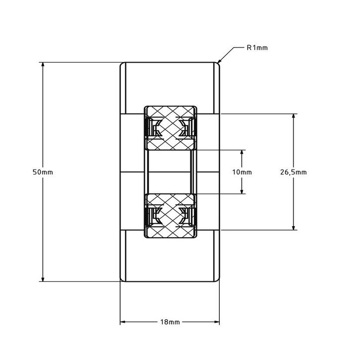 Geleiderol 50x18 mm - polyurethaan - 100 kg
