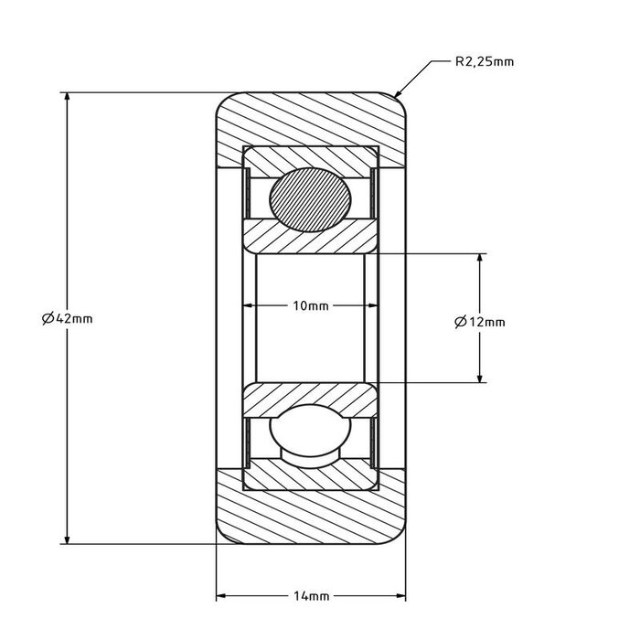Geleiderol 42x14 mm - polyamide - 70 kg