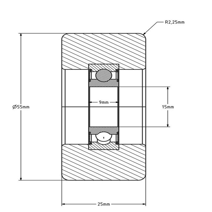 Geleiderol 55x25 mm - polyamide - 150 kg