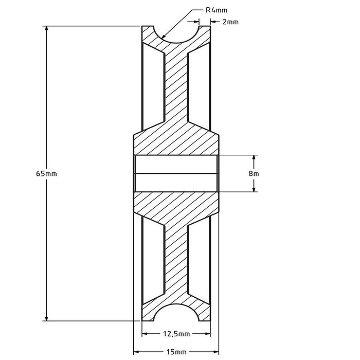 Kunststof kabelschijf 65 mm met U groef - 50 kg