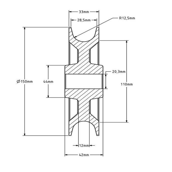 Kunststof kabelschijf 150 mm met U groef - 410 kg
