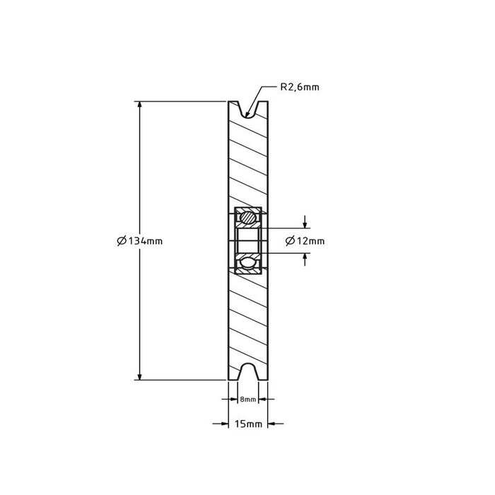 Kunststof kabelschijf 132 mm met U groef - 145 kg