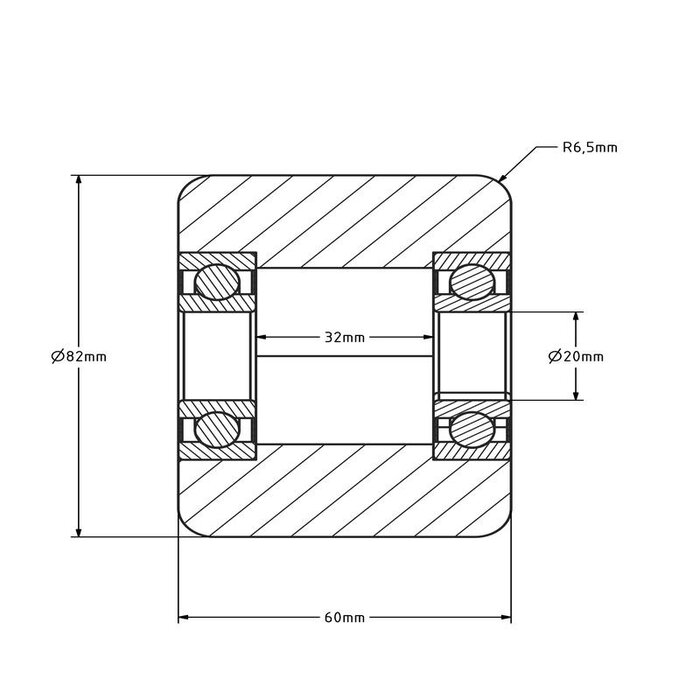 Rvs nylon palletrol 82x60 mm - rvs kogellager - 700 kg