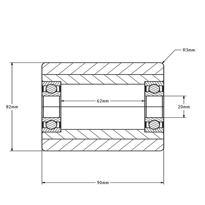 PU palletrol 82x90 mm - kogellager - 900 kg