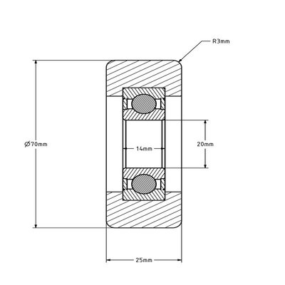 Geleiderol 70x25 mm - polyurethaan - 200 kg