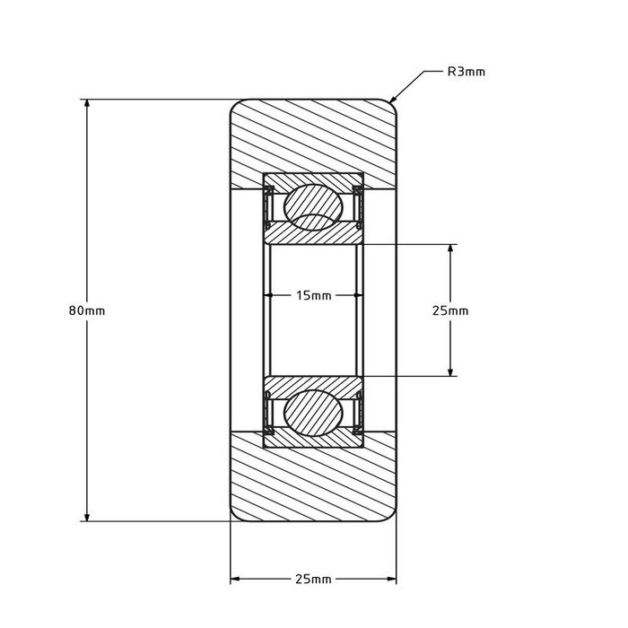 Geleiderol 80x25 mm - polyurethaan - 200 kg