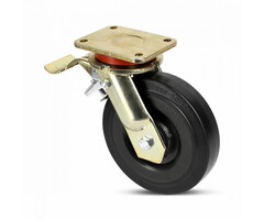 Zwaarlast rubber zwenkwiel met rem 200 mm - 550 kg