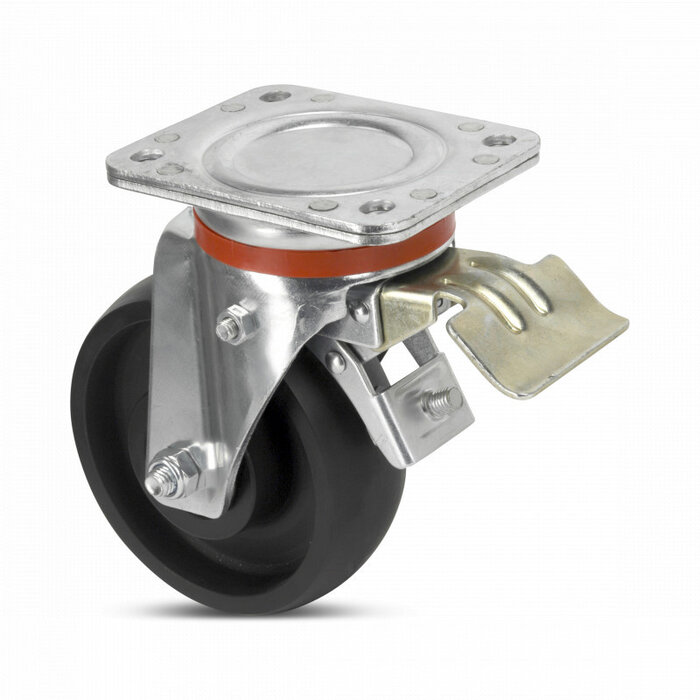 Nylon zwenkwiel met rem 200 mm - versterkt - kogellager - 800 kg