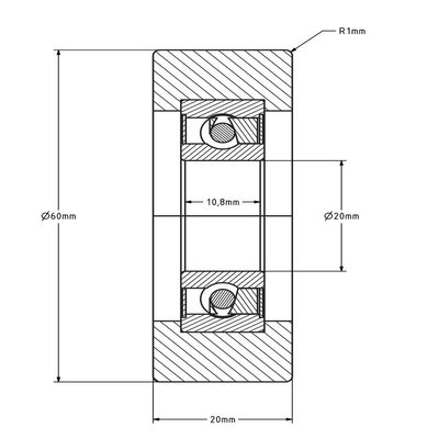 Rvs geleiderol 60x20 mm - polyurethaan - 150 kg