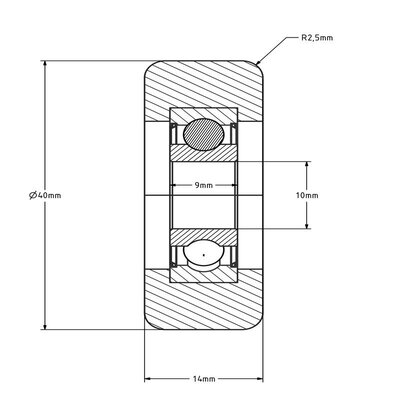 Geleiderol 40 mm - polyurethaan - 70 kg