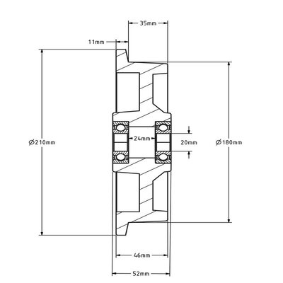 Flenswiel 180 mm - gietijzer - 1200 kg