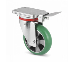 Ergonomisch PU zwenkwiel met vaste rem 160 mm - 500 kg