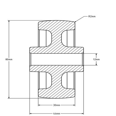 Nylon wiel 80 mm - asgat 12 mm - 250 kg