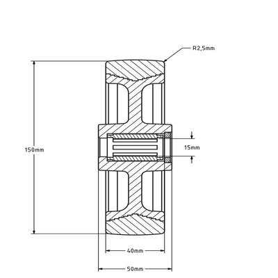 Rvs PU wiel 150 mm - rollager - 400 kg
