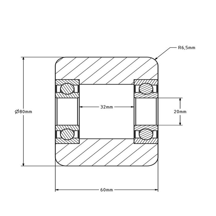 Nylon palletrol 80x60 mm - kogellager - 600 kg
