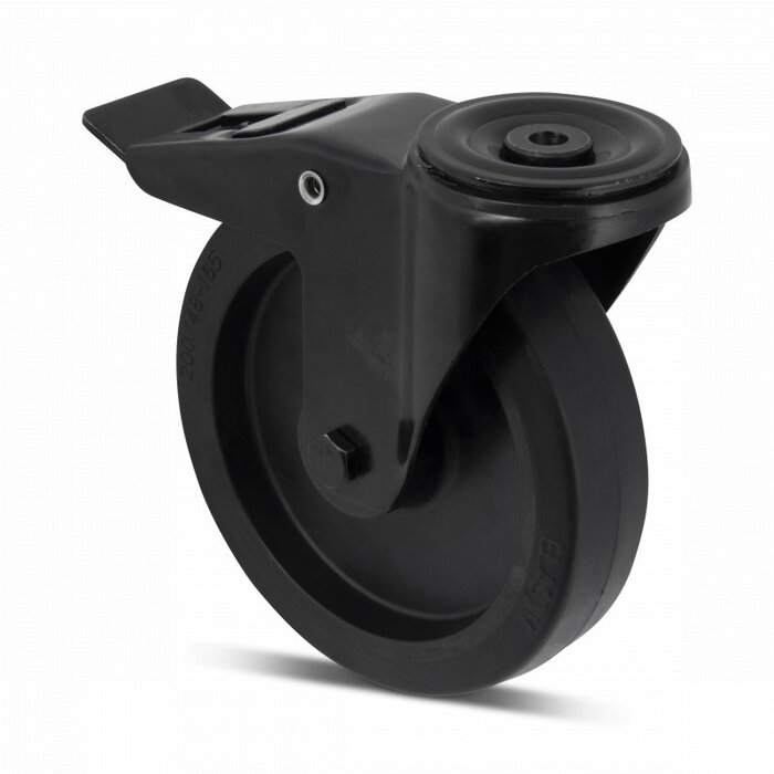 Zwart zwenkwiel met rem 200 mm - rollager  - 400 kg