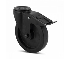Zwart zwenkwiel met rem  200 mm - 400 kg
