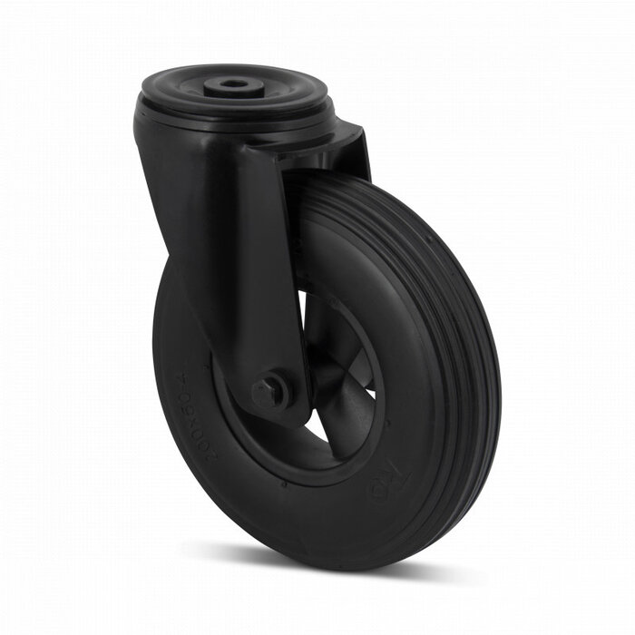 Zwart geschuimd PU zwenkwiel 200 mm - 100 kg