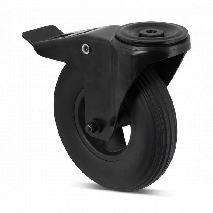 Zwart geschuimd PU zwenkwiel met rem 200 mm - 100 kg