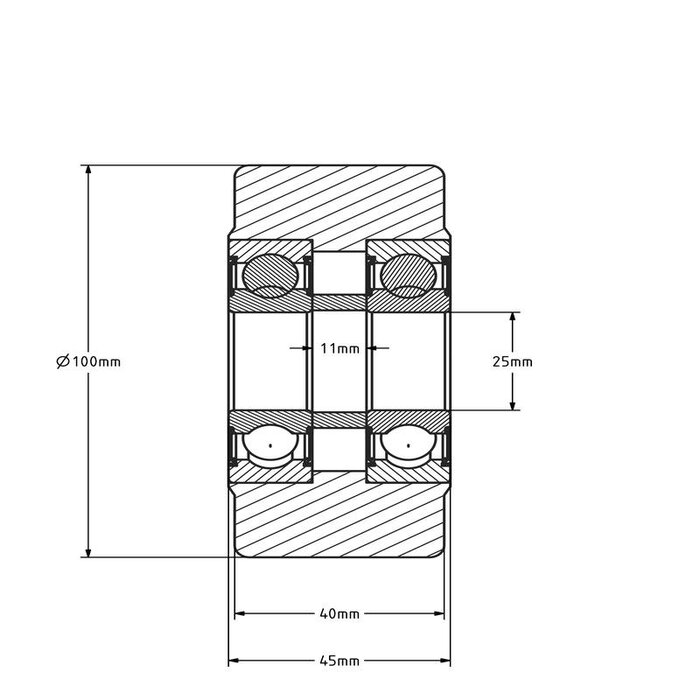 Gietnylon wiel 100 mm - kogellager - 1250 kg