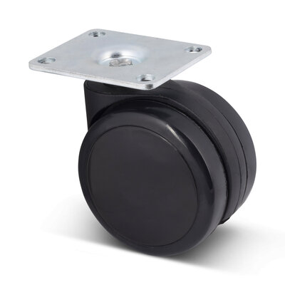 Zwart meubelwiel 75 mm - plaat 70x58 mm - 75 kg