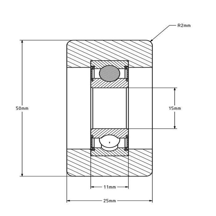 Geleiderol 50x25 mm - polyurethaan - 110 kg