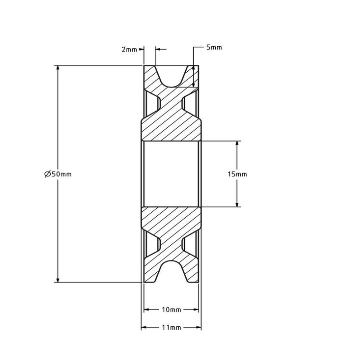 Kunststof kabelschijf 50 mm met U groef - 35 kg