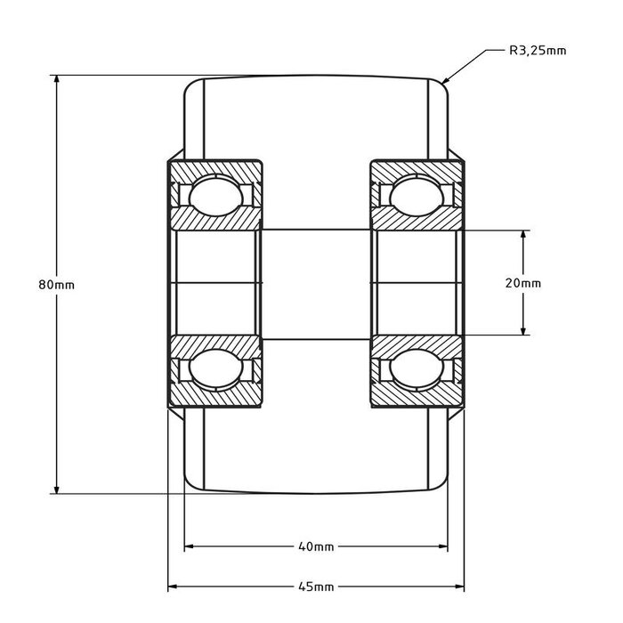 Gietnylon wiel 80 mm - kogellager - 1000 kg