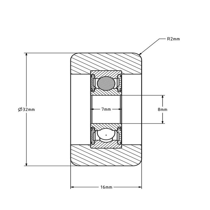Geleiderol 32x16 mm - polyurethaan - 44 kg
