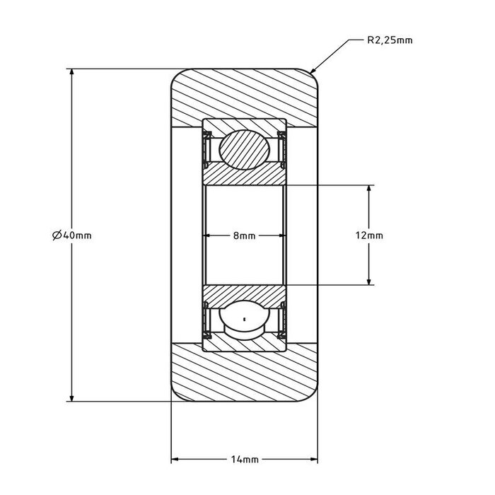 Geleiderol 40x14 mm - polyurethaan - 70 kg