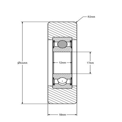 Geleiderol 64x18 mm - polyurethaan  - 150 kg