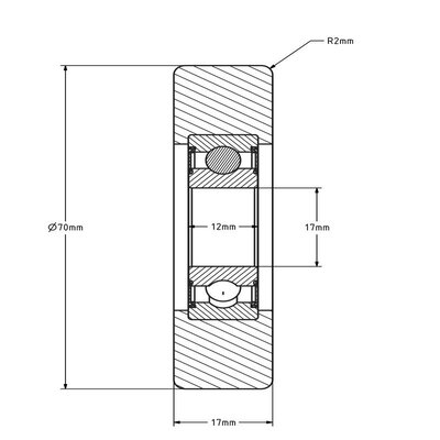 Geleiderol 70x17 mm - polyurethaan - 80 kg