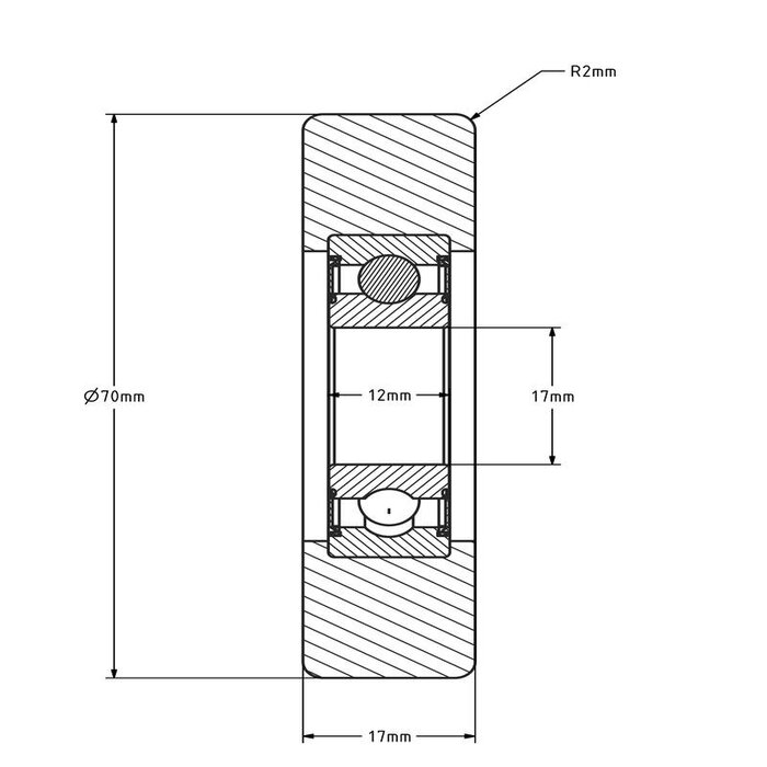 Geleiderol 70x17 mm - polyurethaan - 80 kg