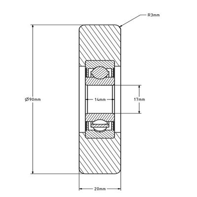 Geleiderol 90x20 mm - polyurethaan - 195 kg
