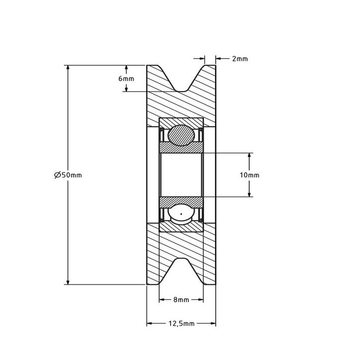 Kunststof kabelschijf 50 mm met U groef - 50 kg