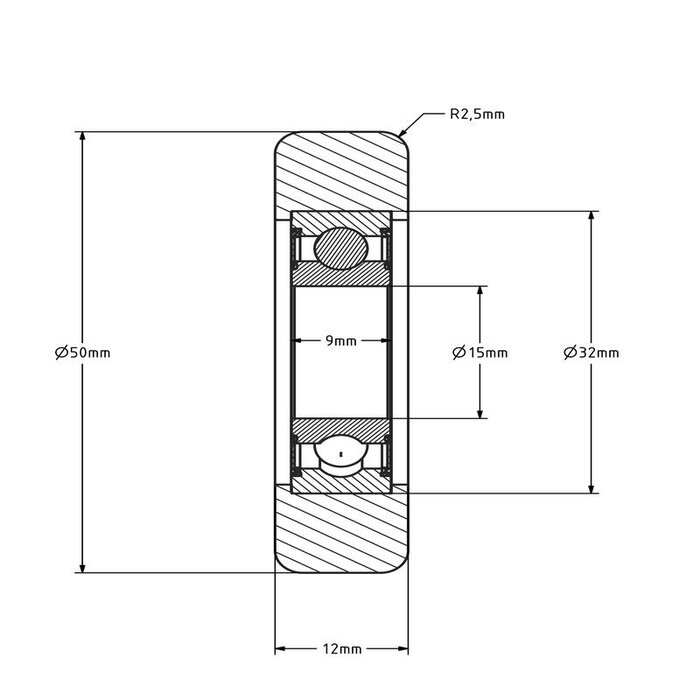 Geleiderol 50x12 mm - polyurethaan - 70 kg