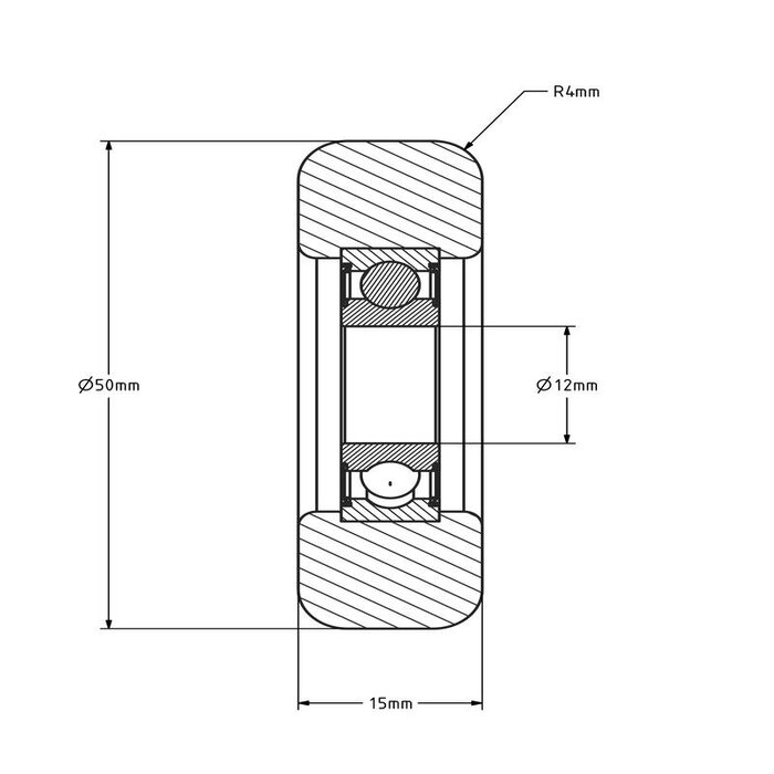 Geleiderol 50x15 mm - polyamide - 80 kg
