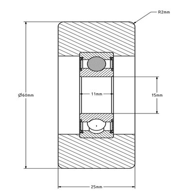 Geleiderol 60x25 mm - polyurethaan - 150 kg