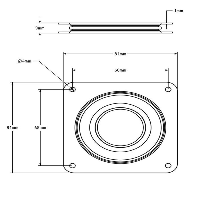 Druklager - Draaikrans 81x81 mm - 80 kg