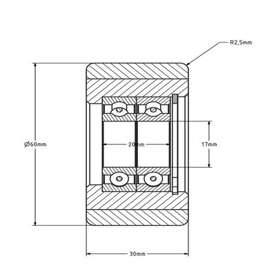 Geleiderol 60x30 mm - Polyurethaan - 110 kg