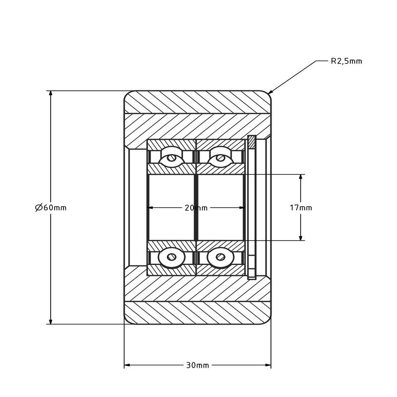 Geleiderol 60x30 mm - Polyurethaan - 110 kg