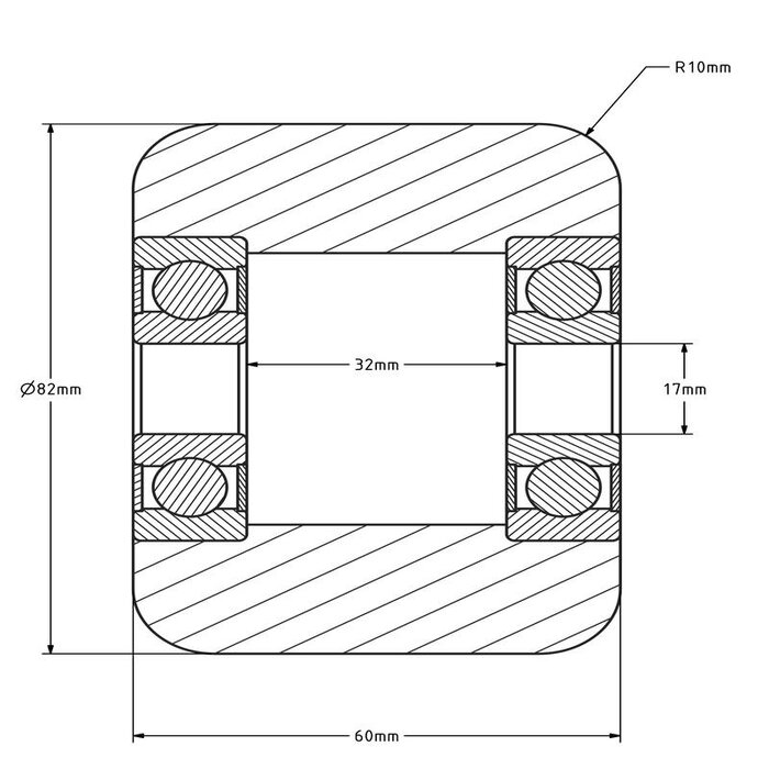 Nylon palletrol 82x60 mm - kogellager - 700 kg