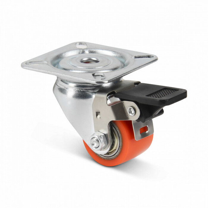 Mini zwaarlast zwenkwiel 35 mm met rem - kogellager - 100 kg